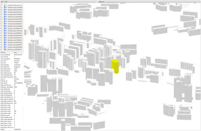 Data viewed in azul (free macOS software for CityJSON) showing the attributes for a block in Bukit Merah.